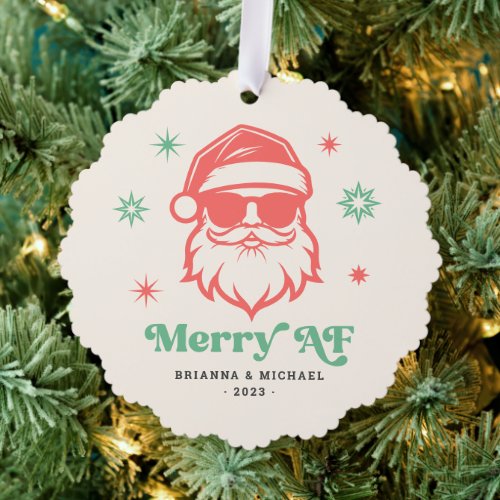 Merry AF cool Santa in sunglasses retro stars Ornament Card