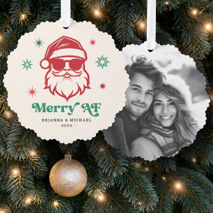 Merry AF cool Santa in sunglasses retro stars Ornament Card