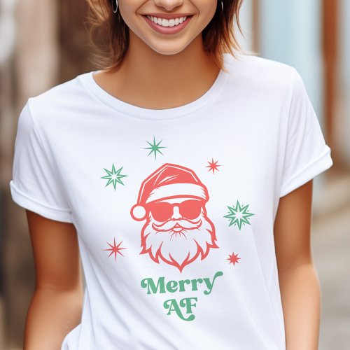 Merry AF cool Santa in sunglasses retro stars T_Shirt
