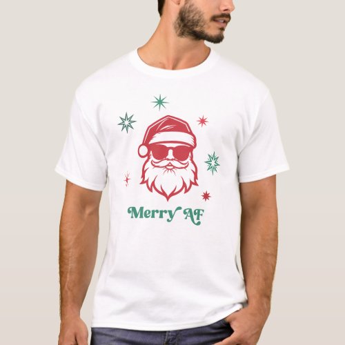 Merry AF cool Santa in sunglasses retro stars T_Shirt
