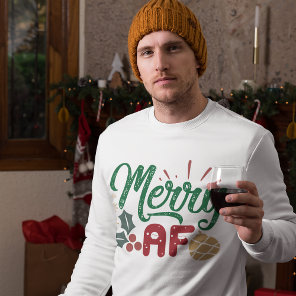 Merry AF Cool Sassy Christmas Typography Quote Sweatshirt