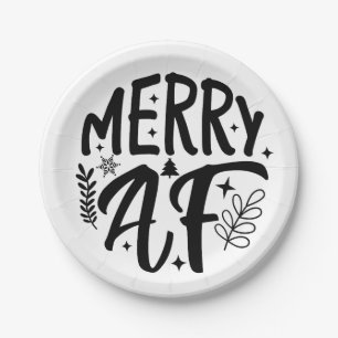 Merry Af Funny Christmas Snowflake Xmas  Paper Plates
