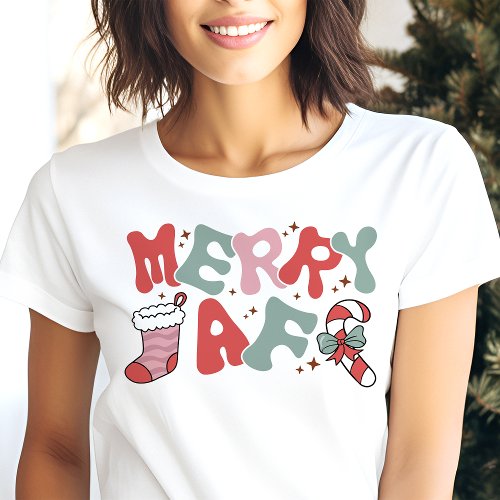 Merry AF Funny Retro Christmas Tri_Blend Shirt