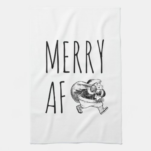 Merry AF Funny Santa Christmas Kitchen Towel