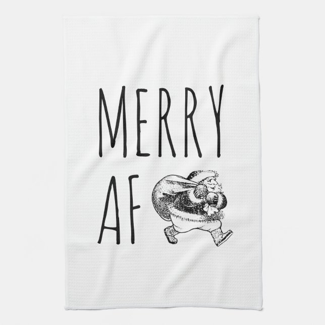 Merry AF Funny Santa Christmas Kitchen Towel (Vertical)
