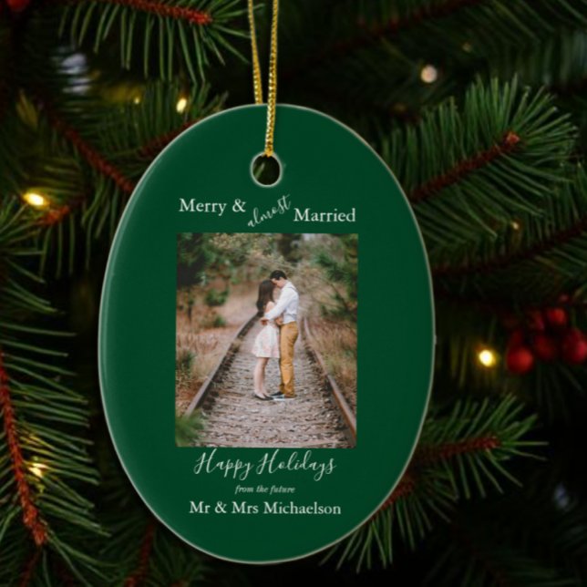 Merry & Almost Married Minimalist Ceramic Ornament (Creator Uploaded)
