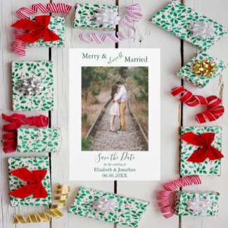 Merry & Almost Married Minimalist Save The Date Holiday Card