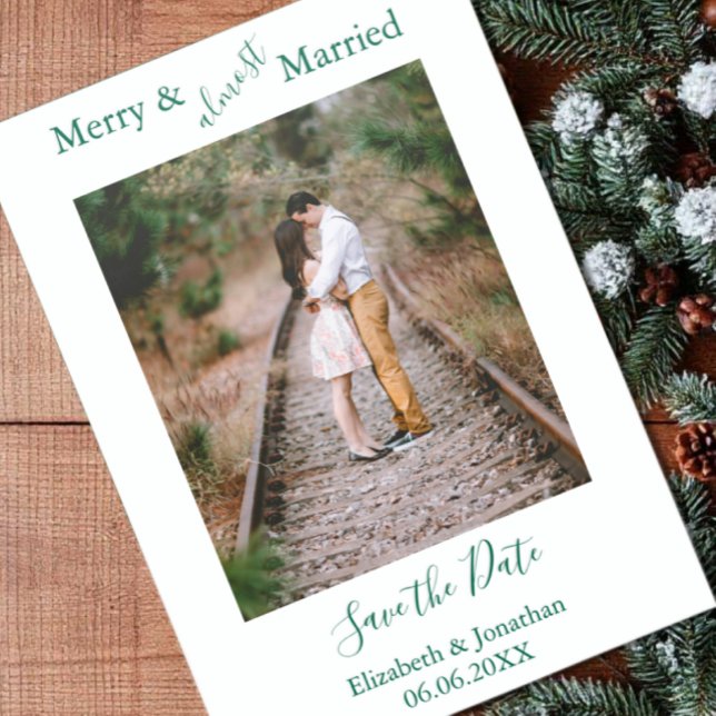 Merry & Almost Married Minimalist Save The Date Letterpress Photo Cards (Creator Uploaded)