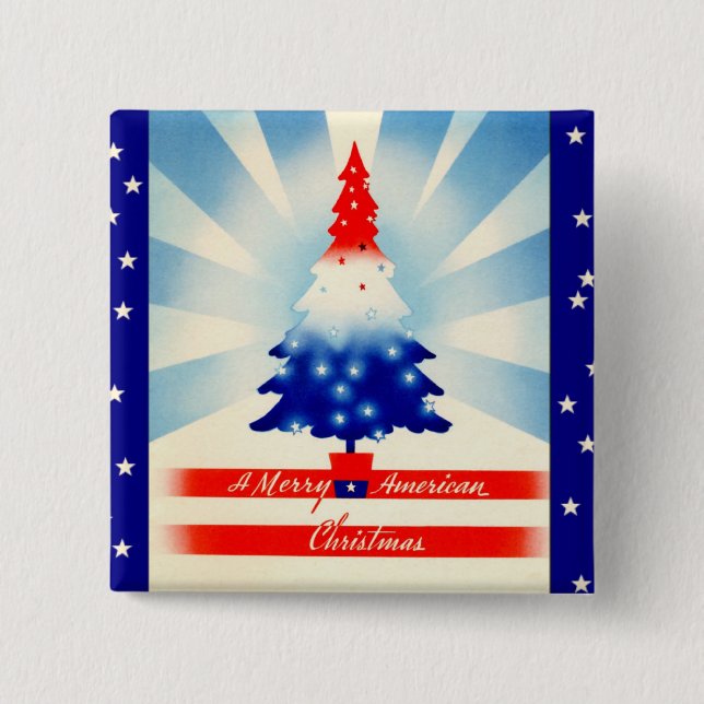 Merry American Christmas Patriotic Tree Button (Front)