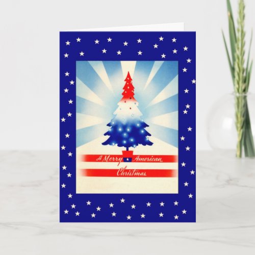 Merry American Christmas Patriotic Tree Card