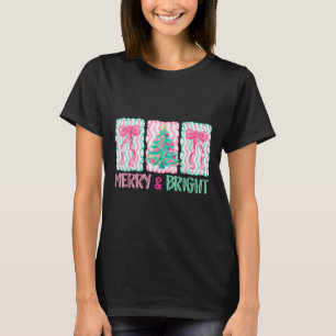Merry & Bright Coquette Preppy Bow Xmas Tree W T-Shirt