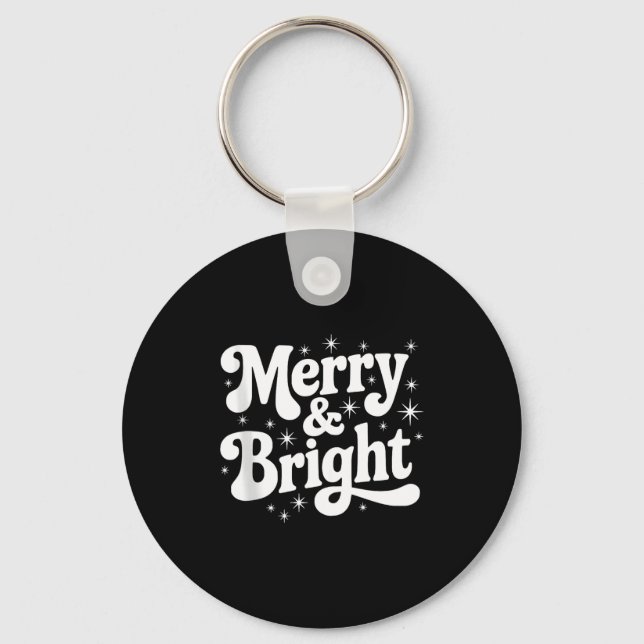 Merry &amp; Bright Retro Christmas Groovy Holiday  Keychain (Front)