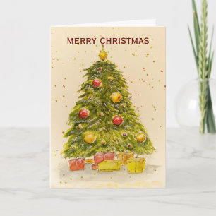 Merry and blessed Christmas watercolor Christmas Holiday Card