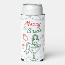 Merry And Bride Christmas Bachelorette Can Coolers