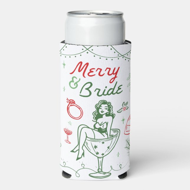 Merry And Bride Christmas Bachelorette Can Coolers (Seltzer Front)