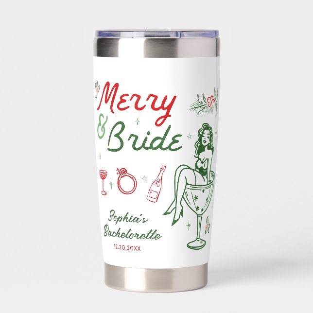Merry And Bride Christmas Bachelorette Tumbler (Front)