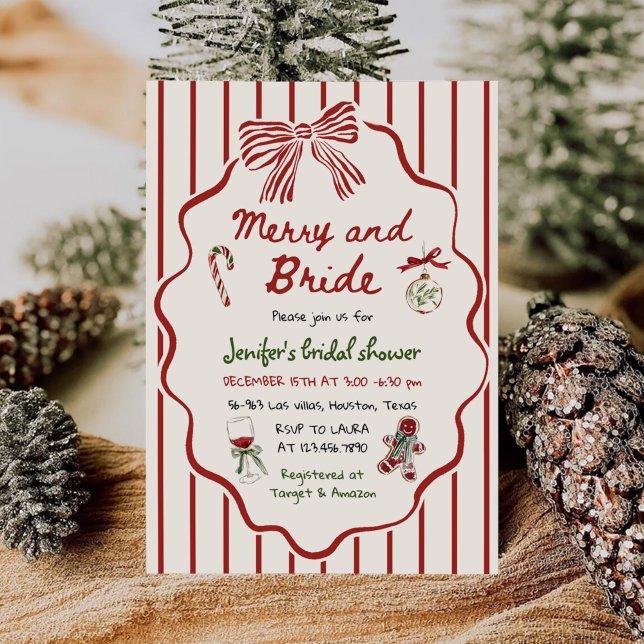 Merry and Bride Hand Drawn Christmas Bridal Shower Invitation (Creator Uploaded)