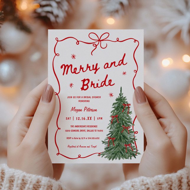 Merry and Bride Whimsical Holiday Bridal Shower Invitation (Creator Uploaded)