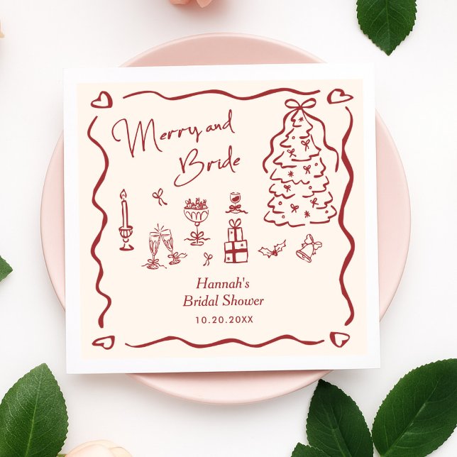 Merry and Bride Whimsical Holiday Bridal Shower Napkins (Creator Uploaded)