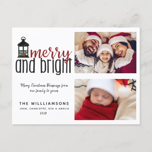 Merry and Bright 2 Photo Family Christmas Card 