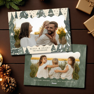 Merry And Bright 2 Photo Family Christmas Trees Holiday Card