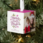 Merry and Bright 3 Photo Christmas Ornament<br><div class="desc">A stylish three photo Christmas ornament,  reading "Merry and Bright" and featuring modern typography,  with fun,  colorful accents.</div>