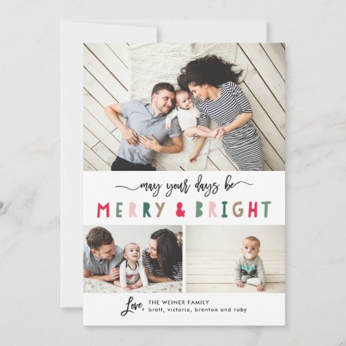 Merry And Bright 3 Photo Collage Holiday Card
