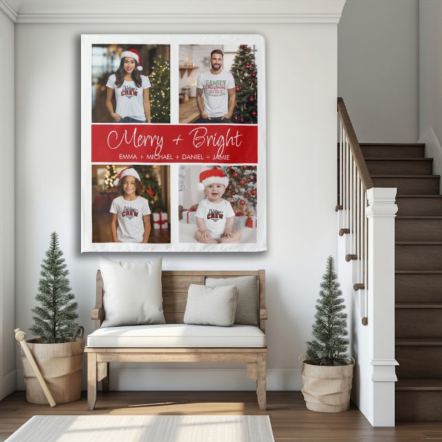 Merry and Bright 4 Photo Christmas Family Tapestry (Creator Uploaded)