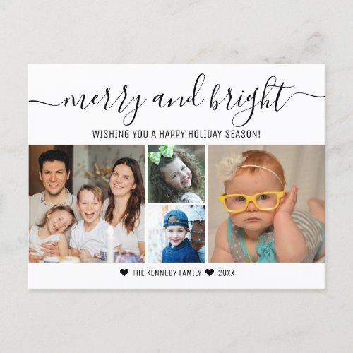 Merry And Bright  4 Photo Collage  Happy Holidays Holiday Postcard