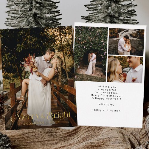 Merry and Bright 4 Photos Christmas Foil Holiday Card