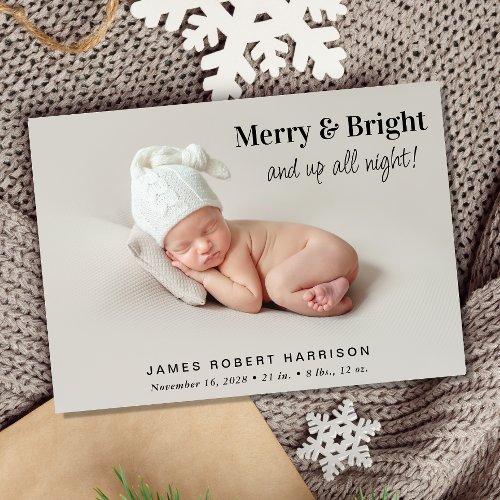 Merry And Bright 5 Photo Christmas Birth Announcement