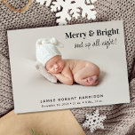 Merry And Bright 5 Photo Christmas Birth Announcement<br><div class="desc">Cute 5 photo Christmas holiday season birth announcement. On the front, your newborn's picture fills the card and "Merry & Bright and up all night!" is written on top in a mix of elegant typography and a stylish script (this text can be moved around in the design tool to suit...</div>