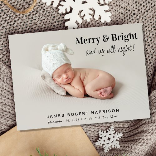 Merry And Bright 5 Photo Christmas Birth Announcement