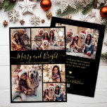 Merry and Bright 5 Photo Collage Christmas  Holiday Card<br><div class="desc">Modern Simple Elegant Calligraphy Merry and Bright Script Black and Gold 5 Photo Collage Merry Christmas Holiday Card. This festive, minimalist, whimsical five (5) photo holiday greeting card template features a pretty grid photo collage and says „Merry and Bright”! The „Merry and Bright” greeting text is written in a beautiful...</div>
