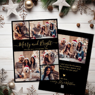 Merry and Bright 5 Photo Collage Christmas Holiday Card