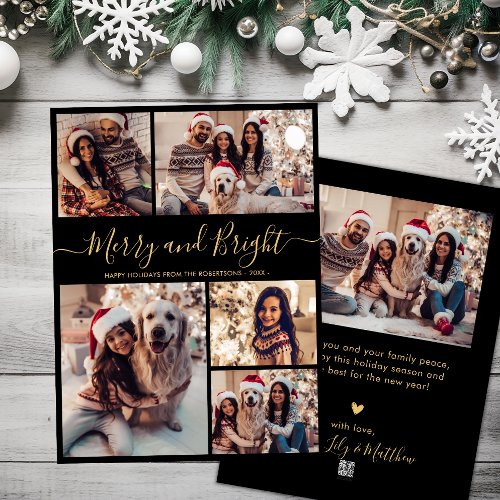 Merry and Bright 5 Photo Collage Christmas  Holiday Card
