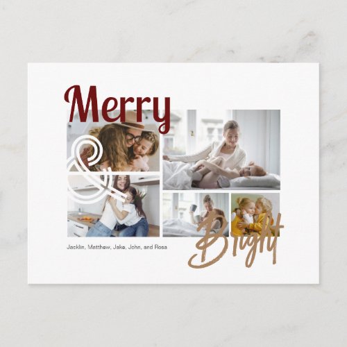Merry and Bright 5 Photos Typography Holiday Postcard