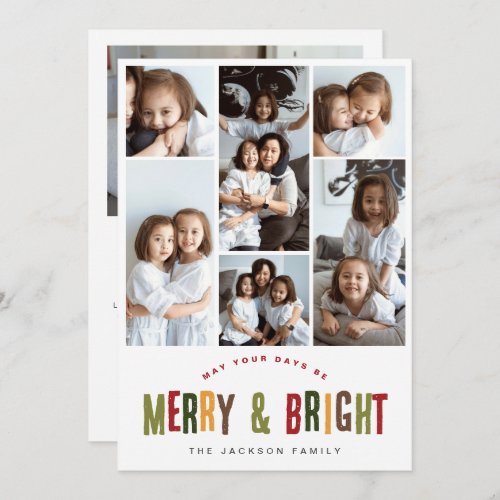 Merry and Bright 6 Photos Colorful Fun Christmas Holiday Card