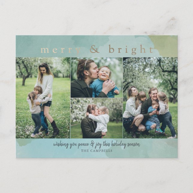Merry and Bright Abstract Photo Collage Holiday Ca Postcard (Front)