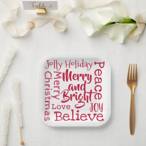 Merry and Bright and Other Merry Christmas Sayings Paper Plates