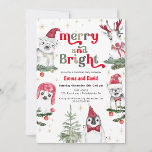 Merry and Bright Animals Christmas Party Invitation