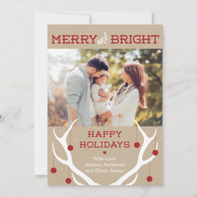 Merry and Bright Antler Christmas Card (Front)
