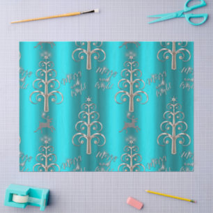 Merry and Bright Aqua Christmas Tissue Paper