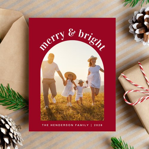 Merry And Bright Arch Photo Red Christmas Holiday Postcard