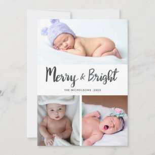 Merry And Bright Baby First Christmas Photo Holiday Card