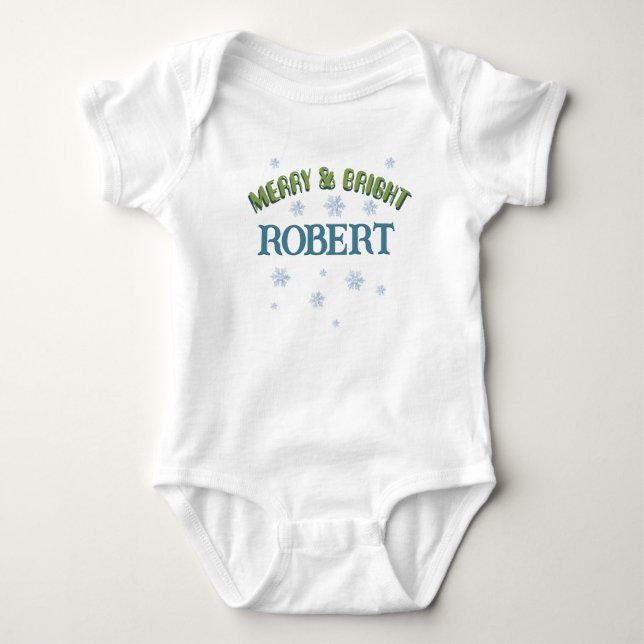 Merry and Bright Baby Name Custom Boy Christmas Bodysuit (Front)