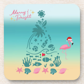 Merry And Bright Beach Christmas Beverage Coaster