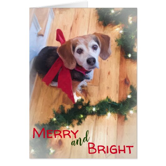 Merry and Bright Beagle Dog Red Bow Christmas (Front)