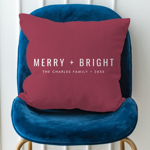 Merry and Bright  Berry Vintage Rose Christmas Throw Pillow