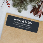 Merry and Bright Black and White Trendy Christmas Label<br><div class="desc">A stylish modern holiday return address label with a bold retro typography quote "merry & bright" in white on an off black background. The greeting and address can be easily customized to suit your needs. A trendy fun design to stand out this holiday season!</div>